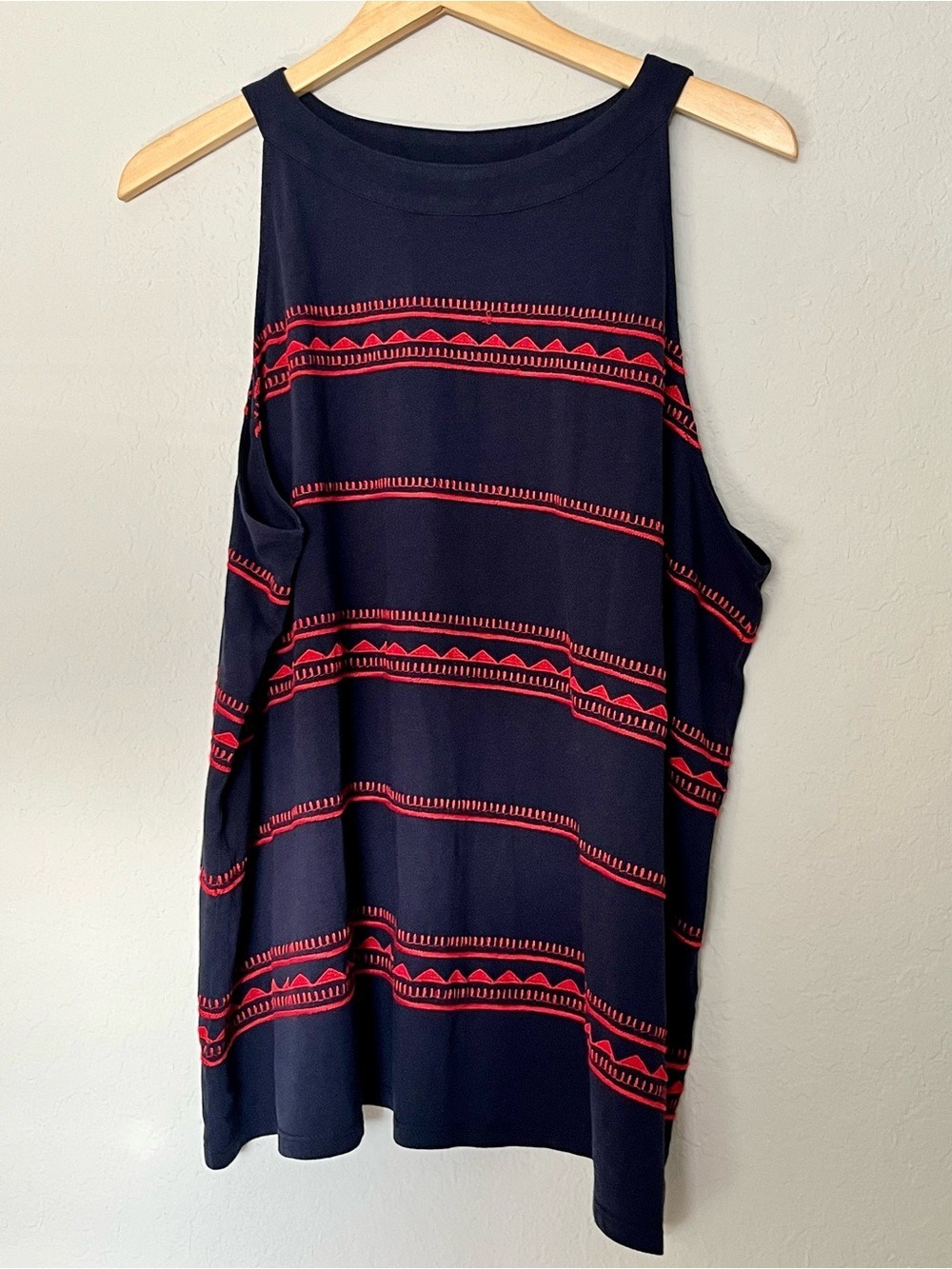 J. Jill 2X Matching Set Navy Red Embroidered Tank & Midi Skirt Linen Blend Plus